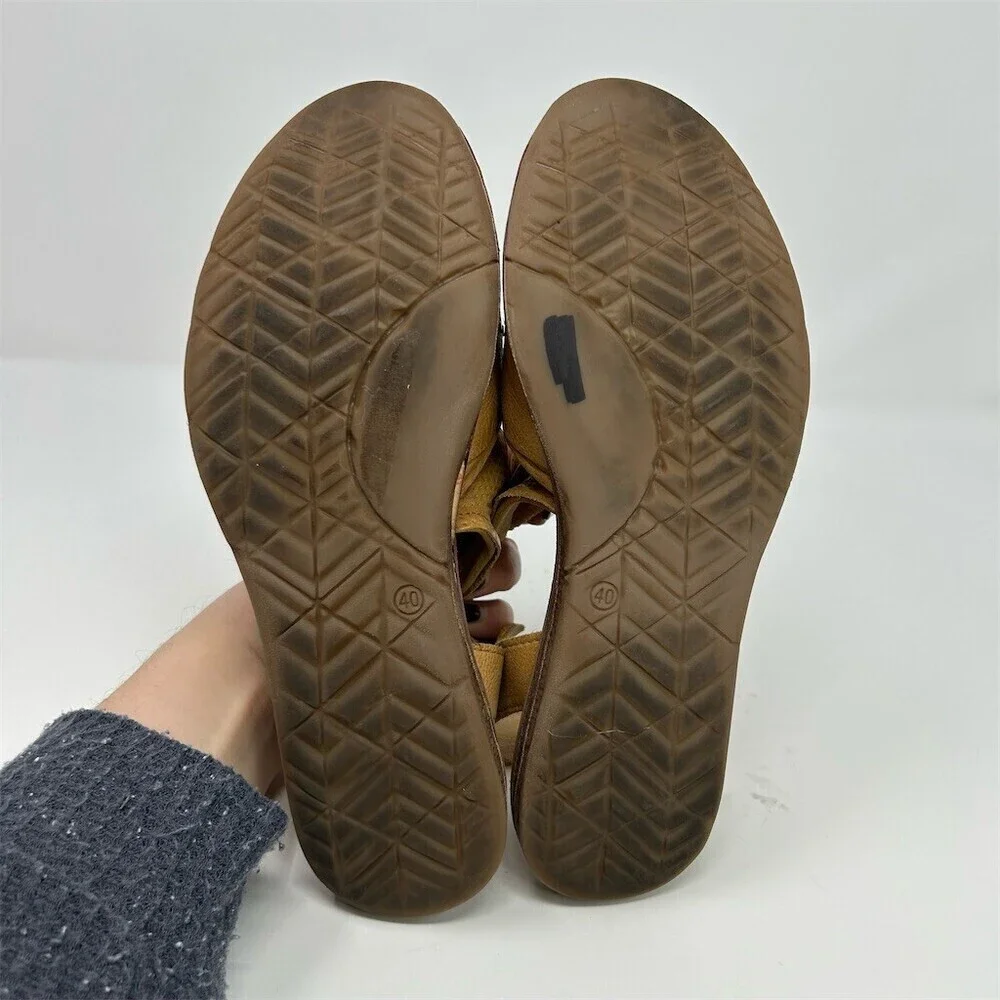 Miz Mooz Fifi Sandals Womens Yellow Studded Ankle Strap Open Toe Flat Size 40